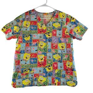 Vintage Y2K 2002 Nickelodeon Spongebob Women's Scrub Top Size M